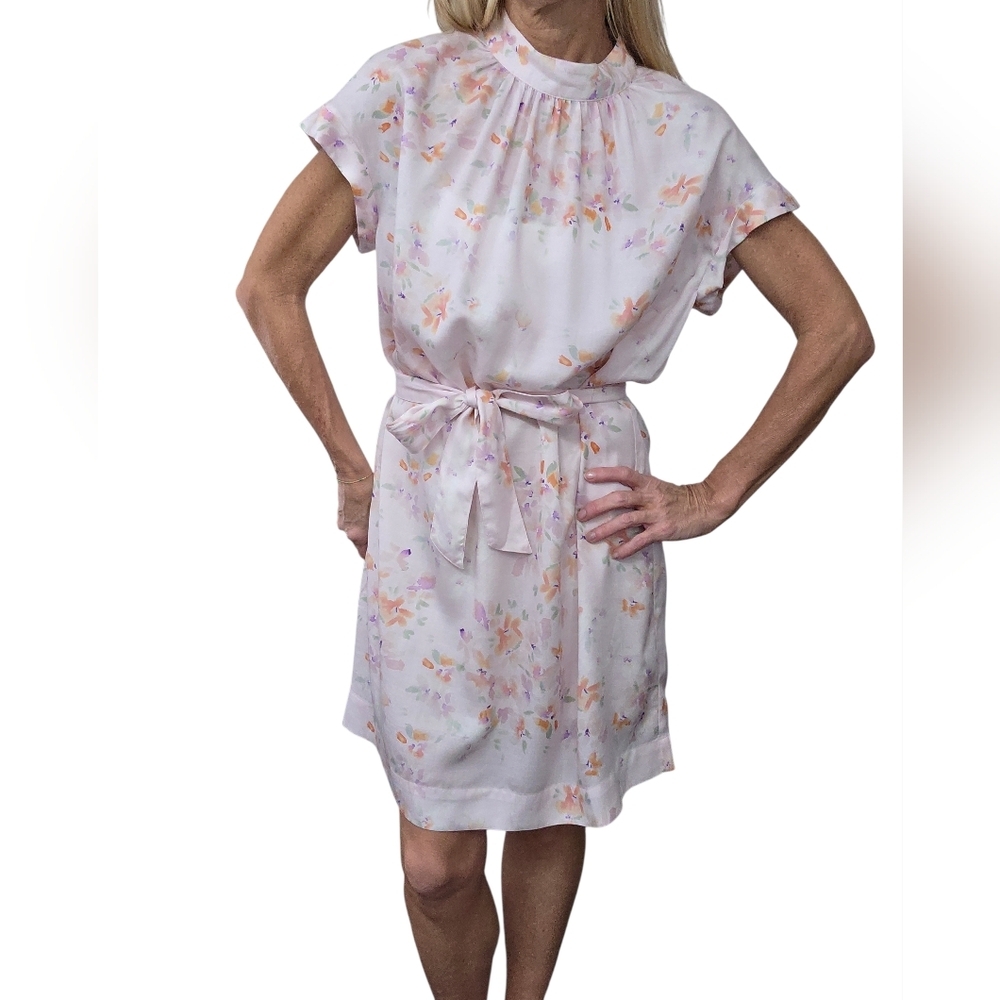 Cloth & Stone Floral Tencel Shirt Dress Belted Button Back Pastel Women’s Size L